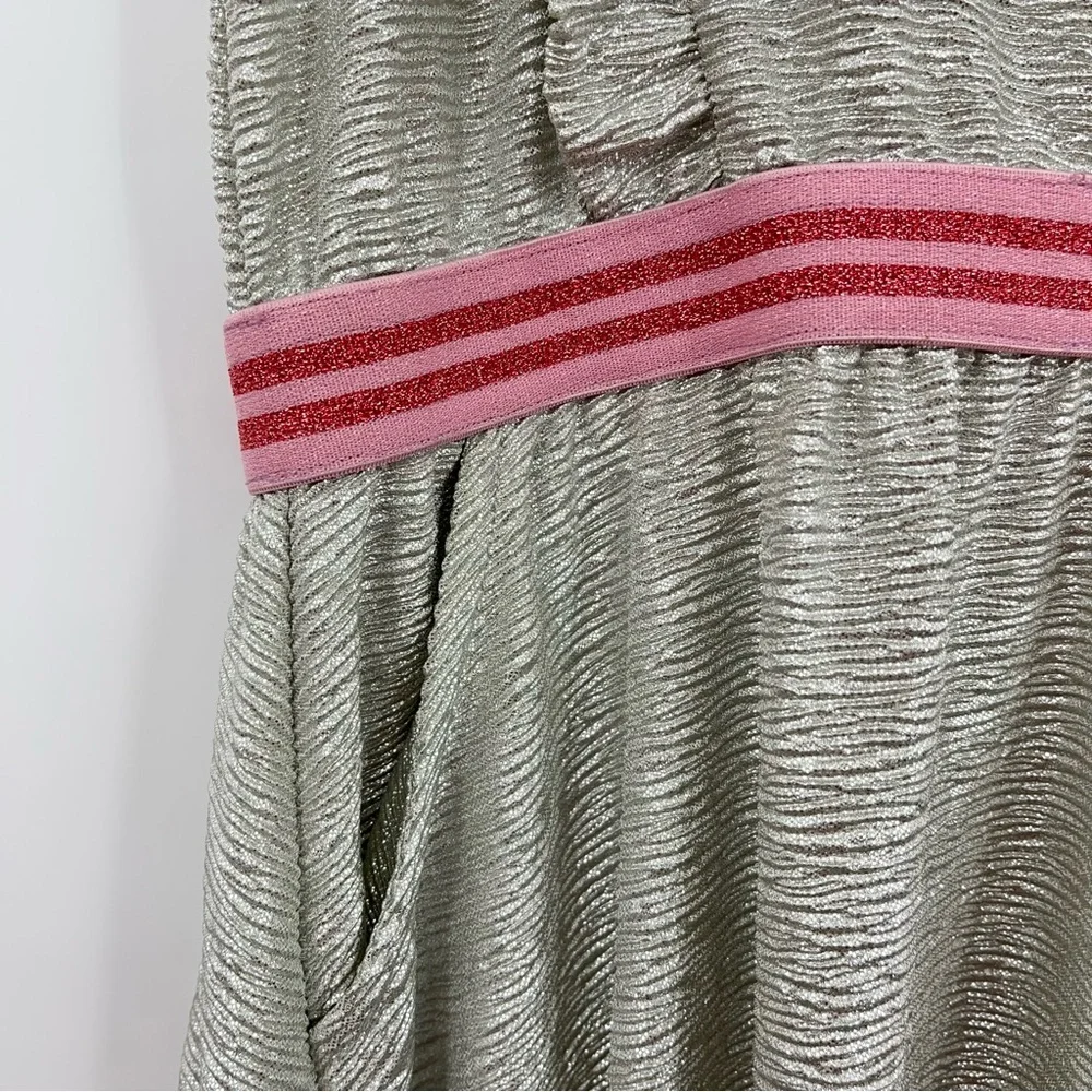 NEW Mini Boden 11-12y Silver Sparkly Dress 0999 holiday ruffle 152cm sleeveless